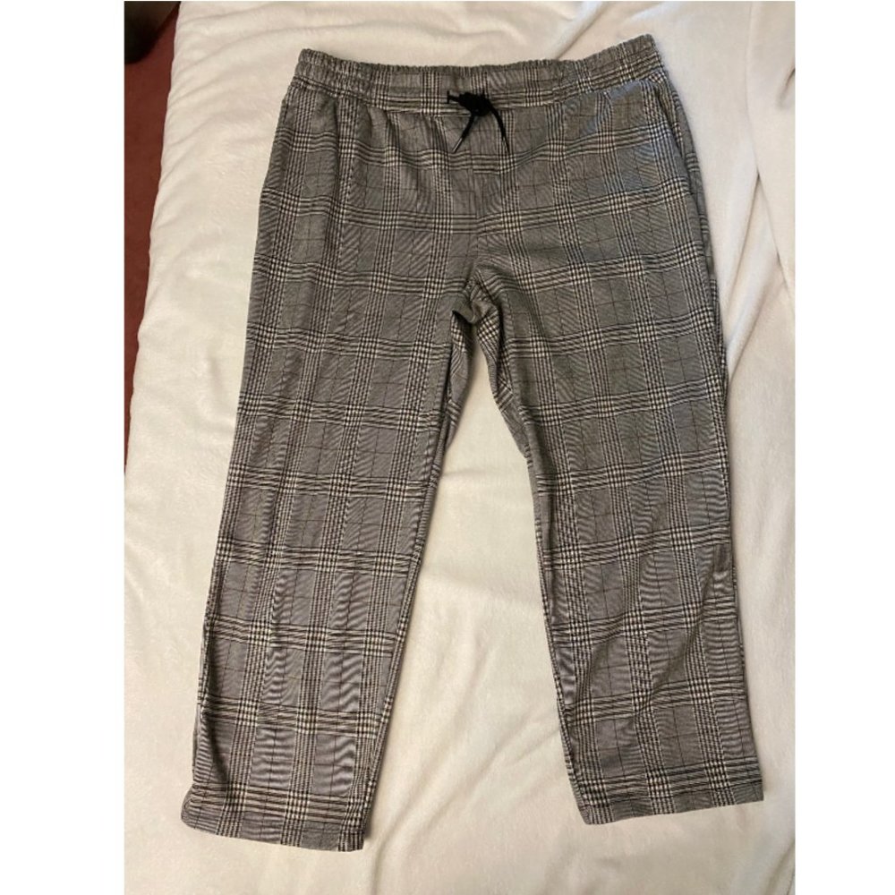 Plaid High-Rise Knit Drawstring Ankle Pull-On Pants - A New Day™ Gray XXL